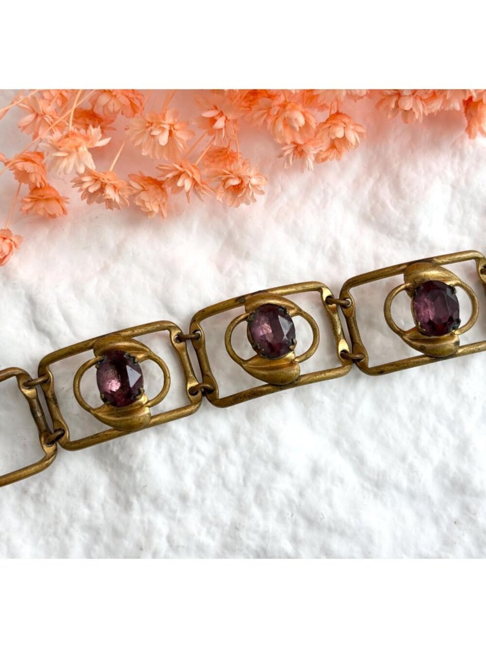 Purple Rhinestoned Gold Toned Vintage Chunky 80's Style Bracelet